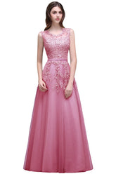 A-line Floor-length Tulle Prom Dress with Appliques